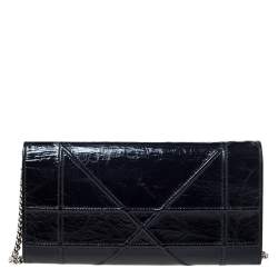 Pre Owned محفظة ديور ديوراما جلد أسود لامع بسلسلة