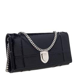 Pre Owned محفظة ديور ديوراما جلد أسود لامع بسلسلة