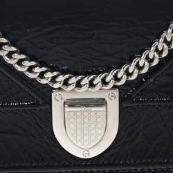 Pre Owned محفظة ديور ديوراما جلد أسود لامع بسلسلة