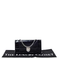 Pre Owned محفظة ديور ديوراما جلد أسود لامع بسلسلة