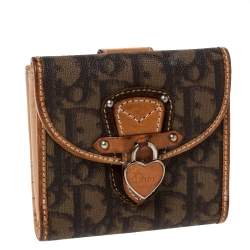 مملوكة مسبقًا Dior Brown Oblique Print Coated Canvas and Leather Romantique Compact Wallet