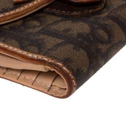 مملوكة مسبقًا Dior Brown Oblique Print Coated Canvas and Leather Romantique Compact Wallet