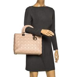 مملوكة مسبقًا Dior Nude Beige Cannage Leather Large Lady Dior Tote