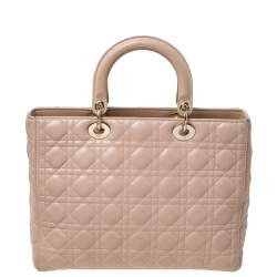 مملوكة مسبقًا Dior Nude Beige Cannage Leather Large Lady Dior Tote