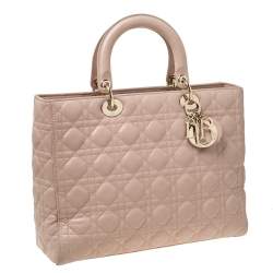 مملوكة مسبقًا Dior Nude Beige Cannage Leather Large Lady Dior Tote