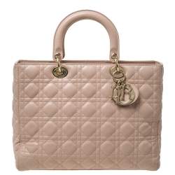 مملوكة مسبقًا Dior Nude Beige Cannage Leather Large Lady Dior Tote