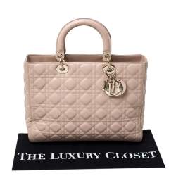مملوكة مسبقًا Dior Nude Beige Cannage Leather Large Lady Dior Tote