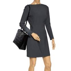 Pre Owned حقيبة يد ديور ليدي ديور كبيرة جلد لامع كاناج أسود