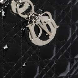 Pre Owned حقيبة يد ديور ليدي ديور كبيرة جلد لامع كاناج أسود