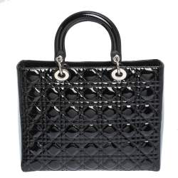 Pre Owned حقيبة يد ديور ليدي ديور كبيرة جلد لامع كاناج أسود