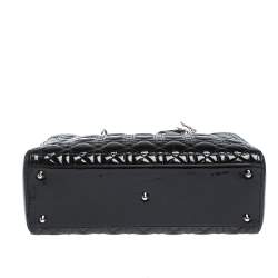 Pre Owned حقيبة يد ديور ليدي ديور كبيرة جلد لامع كاناج أسود