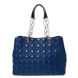 Pre Owned Dior Blue Cannage Leather Soft Lady Dior Shopper Tote