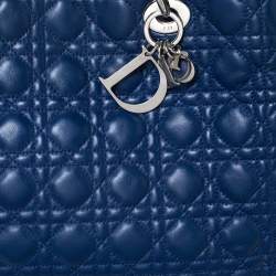 Pre Owned Dior Blue Cannage Leather Soft Lady Dior Shopper Tote