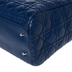 Pre Owned Dior Blue Cannage Leather Soft Lady Dior Shopper Tote