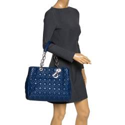 Pre Owned Dior Blue Cannage Leather Soft Lady Dior Shopper Tote
