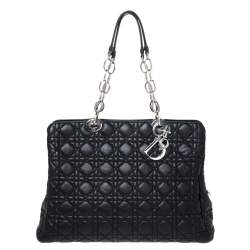 مملوكة مسبقًا Dior Black Cannage Soft Leather Zipped Shopping Tote