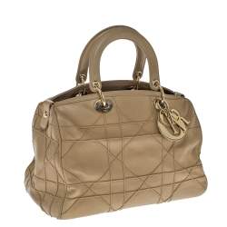 مملوكة مسبقًا Dior Beige Cannage Quilted Leather Granville Polochon Satchel