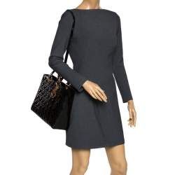 Pre Owned حقيبة يد ديور "ليدي ديور" كبيرة جلد لامع كاناج أسود