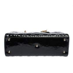 Pre Owned حقيبة يد ديور "ليدي ديور" كبيرة جلد لامع كاناج أسود