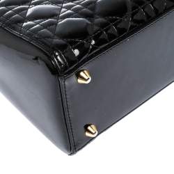 Pre Owned حقيبة يد ديور "ليدي ديور" كبيرة جلد لامع كاناج أسود