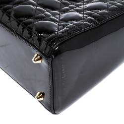 Pre Owned حقيبة يد ديور "ليدي ديور" كبيرة جلد لامع كاناج أسود