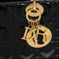 Pre Owned حقيبة يد ديور "ليدي ديور" كبيرة جلد لامع كاناج أسود