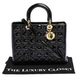 Pre Owned حقيبة يد ديور "ليدي ديور" كبيرة جلد لامع كاناج أسود