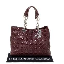 Pre Owned Dior Burgundy Cannage Quilted Soft Patent Leather Large Shopper Tote