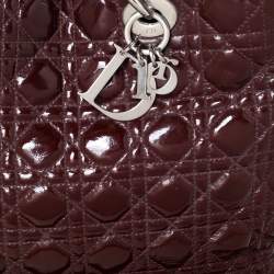 Pre Owned Dior Burgundy Cannage Quilted Soft Patent Leather Large Shopper Tote