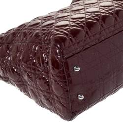 Pre Owned Dior Burgundy Cannage Quilted Soft Patent Leather Large Shopper Tote