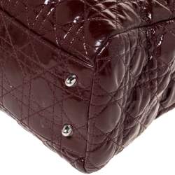 Pre Owned Dior Burgundy Cannage Quilted Soft Patent Leather Large Shopper Tote