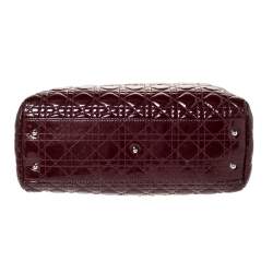 Pre Owned Dior Burgundy Cannage Quilted Soft Patent Leather Large Shopper Tote