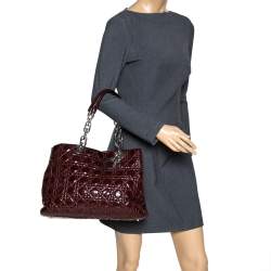 Pre Owned Dior Burgundy Cannage Quilted Soft Patent Leather Large Shopper Tote