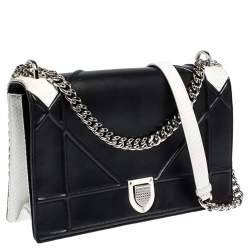 Pre Owned حقيبة كتف ديور ديورما كبيرة جلد ثعبان وجلد بيضاء / سوداء  