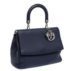 Pre Owned Dior Navy Blue Leather Large Be Dior Flap Top Handle Bag