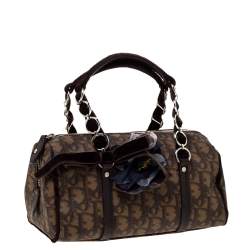 Pre Owned Dior Brown Oblique Print Coated Canvas and Velvet Romantique Satchel