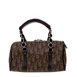 Pre Owned Dior Brown Oblique Print Coated Canvas and Velvet Romantique Satchel