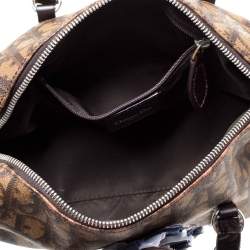 Pre Owned Dior Brown Oblique Print Coated Canvas and Velvet Romantique Satchel