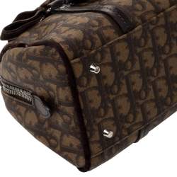 Pre Owned Dior Brown Oblique Print Coated Canvas and Velvet Romantique Satchel
