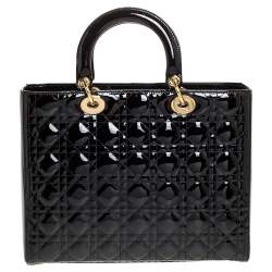 Dior Black Cannage Patent Leather Large Lady Dior Tote