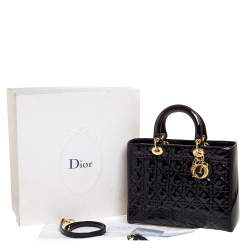 Dior Black Cannage Patent Leather Large Lady Dior Tote