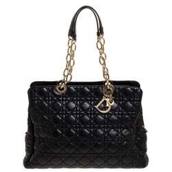 Pre Owned Dior Black Cannage Leather Soft Lady Dior Shopper Tote