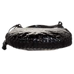 Pre Owned Dior Black Croc Embossed Patent Leather and Canvas Ethnic Hobo