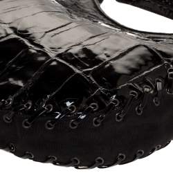 Pre Owned Dior Black Croc Embossed Patent Leather and Canvas Ethnic Hobo