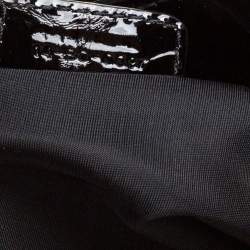 Pre Owned Dior Black Croc Embossed Patent Leather and Canvas Ethnic Hobo