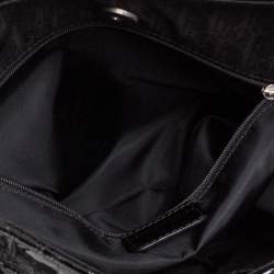 Pre Owned Dior Black Croc Embossed Patent Leather and Canvas Ethnic Hobo