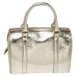 Dior Metallic Gold Oblique Monogram Leather Boston Bag