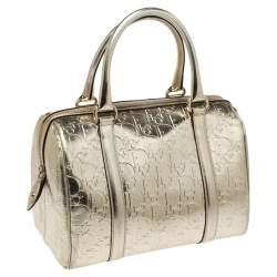 Dior Metallic Gold Oblique Monogram Leather Boston Bag