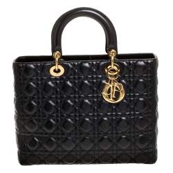 مملوكة مسبقًا Dior Black Cannage Leather Large Lady Dior Tote