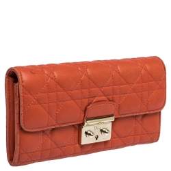 Pre Owned Dior Orange Cannage Leather Miss Dior Flap Continental Wallet